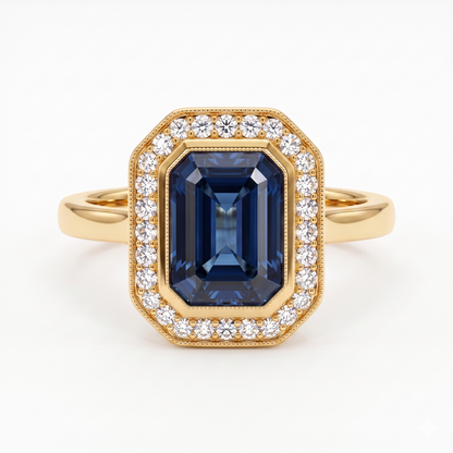 2.00 CT Blue Sapphire Radiant Cut Halo Lab-Grown Engagement Ring