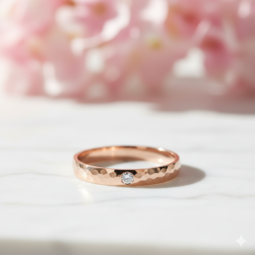 Lab Grown Diamond Hammered Band Wedding Ring