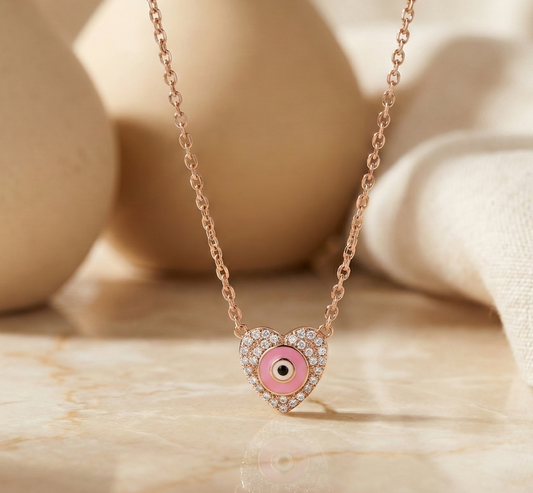 14K Gold Lab Diamond Evil Eye Heart Necklace Pendant