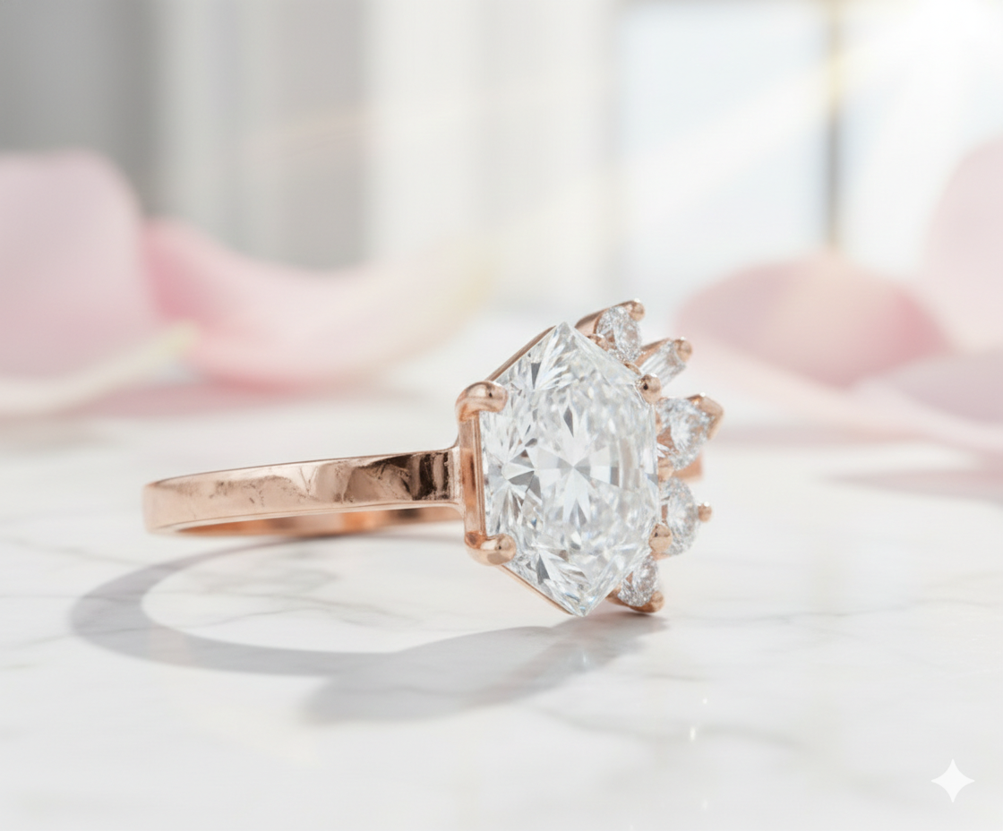 1.90 Ct Hexagon Lab Grown Diamond Engagement Ring