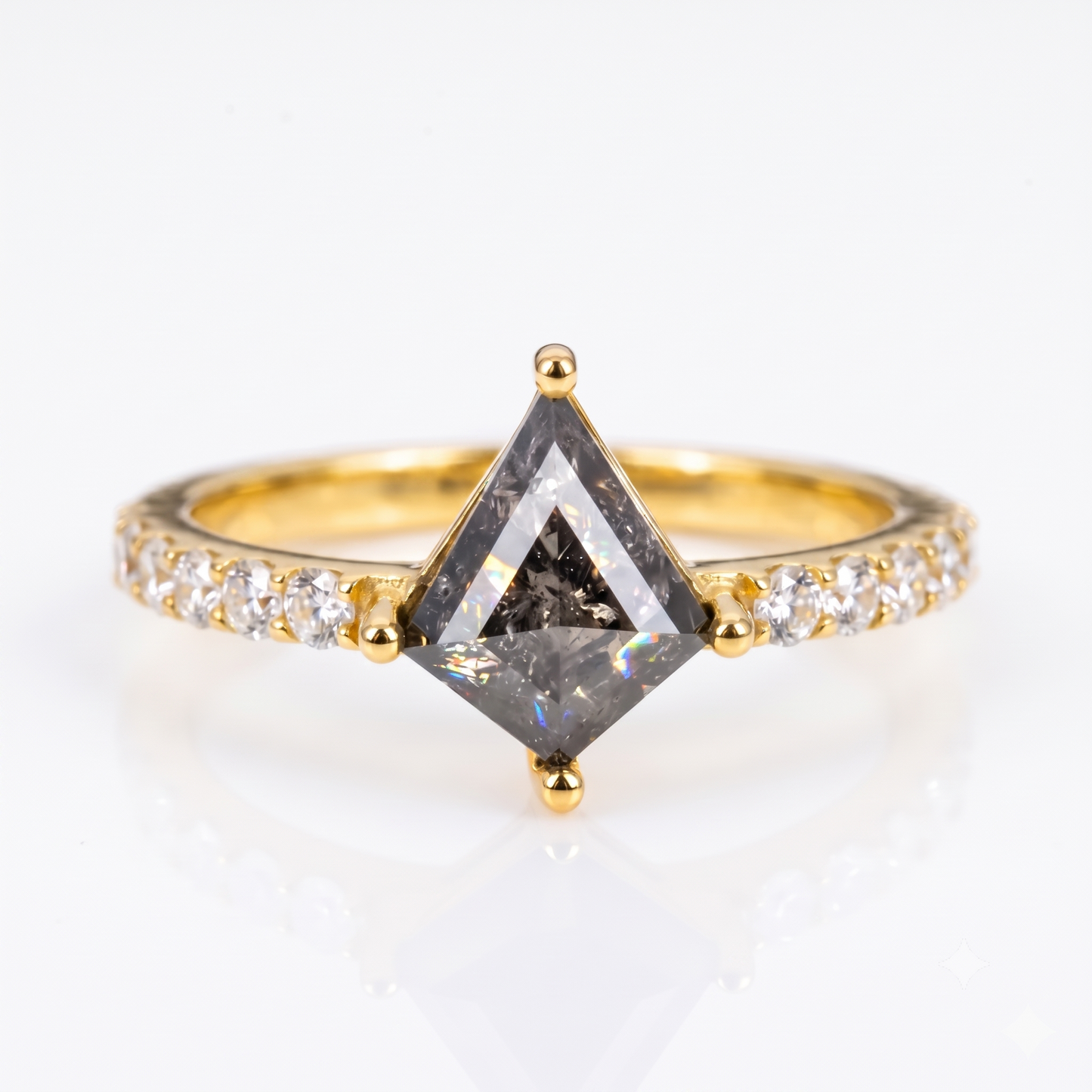 1.29ct Kite cut salt and pepper Engagement Diamond Ring