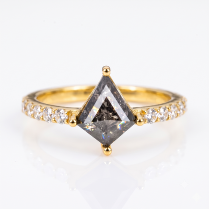 1.29ct Kite cut salt and pepper Engagement Diamond Ring