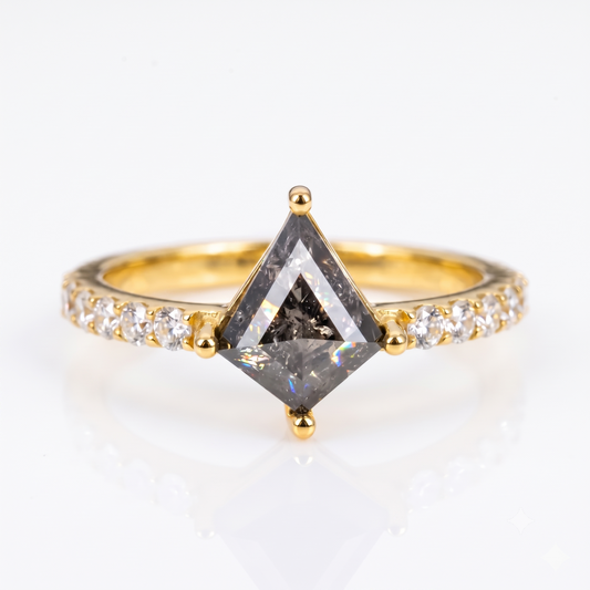 1.29ct Kite cut salt and pepper Engagement Diamond Ring