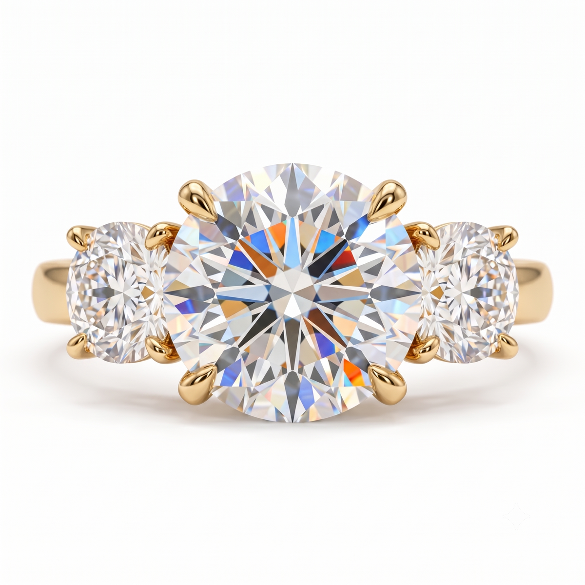 Three Stone Engagement Ring 14K/18k White Gold Bridal