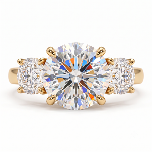 Three Stone Engagement Ring 14K/18k White Gold Bridal