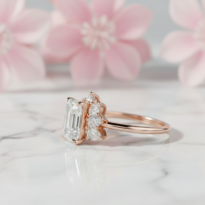1.600ct Emerald Cut Three Stone Cluster Engagement Ring