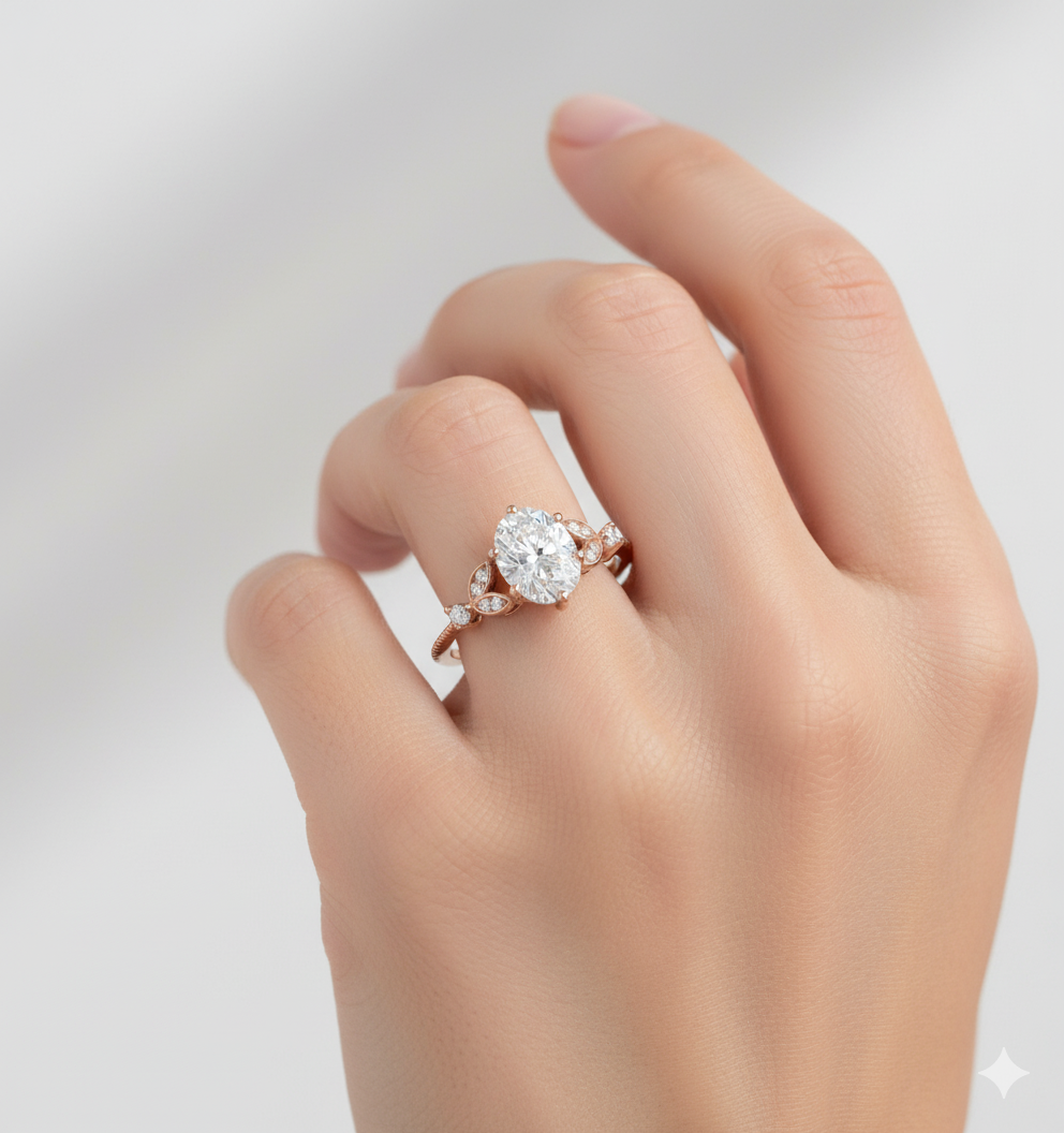 1.320ct  Oval Lab Grown Diamond Engagement Ring • Vintage Art Deco Diamond Ring