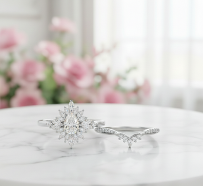 1.70 Ct Pear Cut Diamond Bridal Set – Halo Engagement Ring