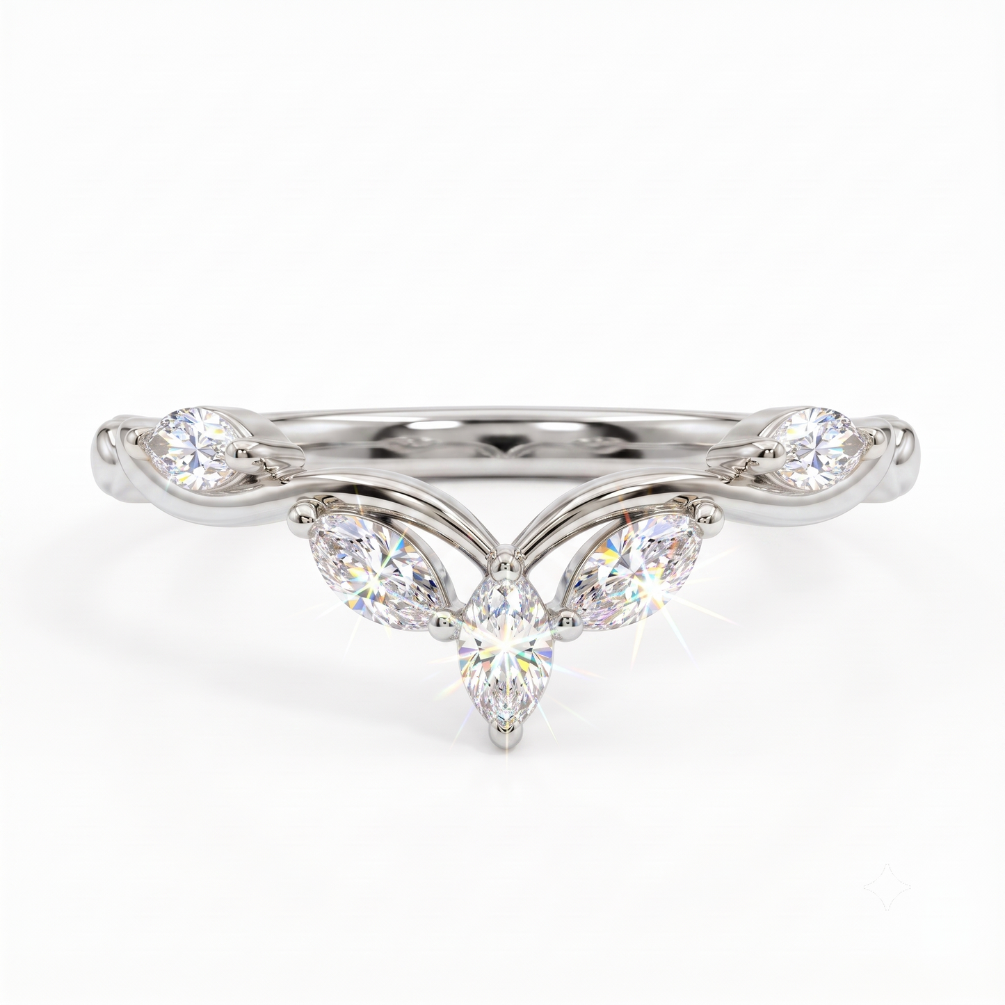 0.300 ct Marquise Cut Lab Grown Diamond V Shape Curved  Band Ring