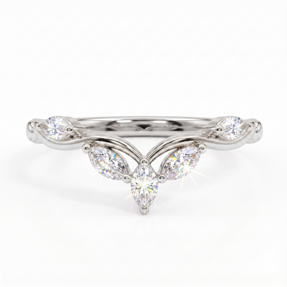 0.300 ct Marquise Cut Lab Grown Diamond V Shape Curved  Band Ring
