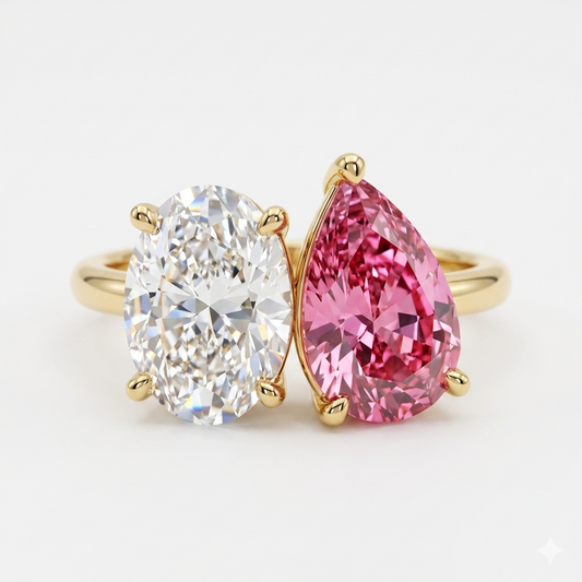 Toi Et Moi Ring, 2.00 TW Oval and Pear Lab-Grown Ring, Two Stone Engagement Ring