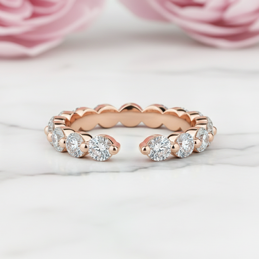 0.600 Ct 3mm Round Moissanite Open Wedding Band