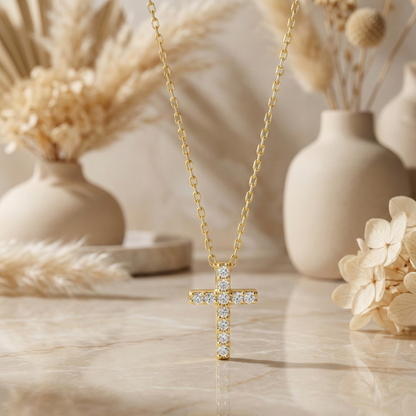 Dainty Cross Necklace 0.06 CT – 14K Solid Gold Pendant