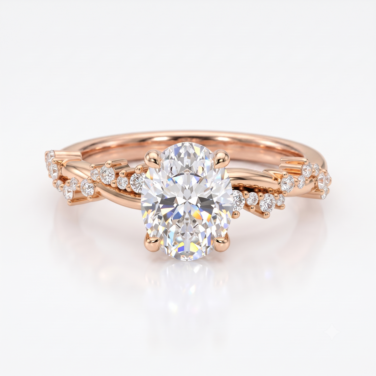 1.5 CT Oval cut Lab Grown Diamond Twig and Leaf Engagement ring for Women