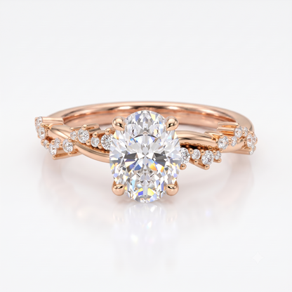 1.5 CT Oval cut Lab Grown Diamond Twig and Leaf Engagement ring for Women