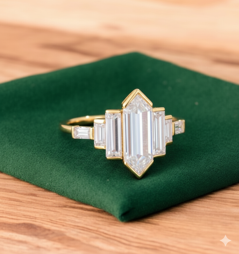 2.480 ct Hexagon Cut Lab Grown Diamond Engagement Ring