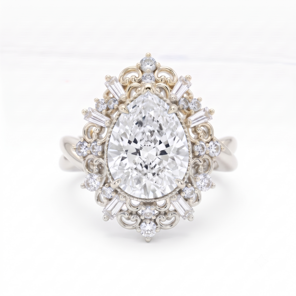 1.00ct Pear Cut Lab Grown Diamond Vintage Engagement Ring