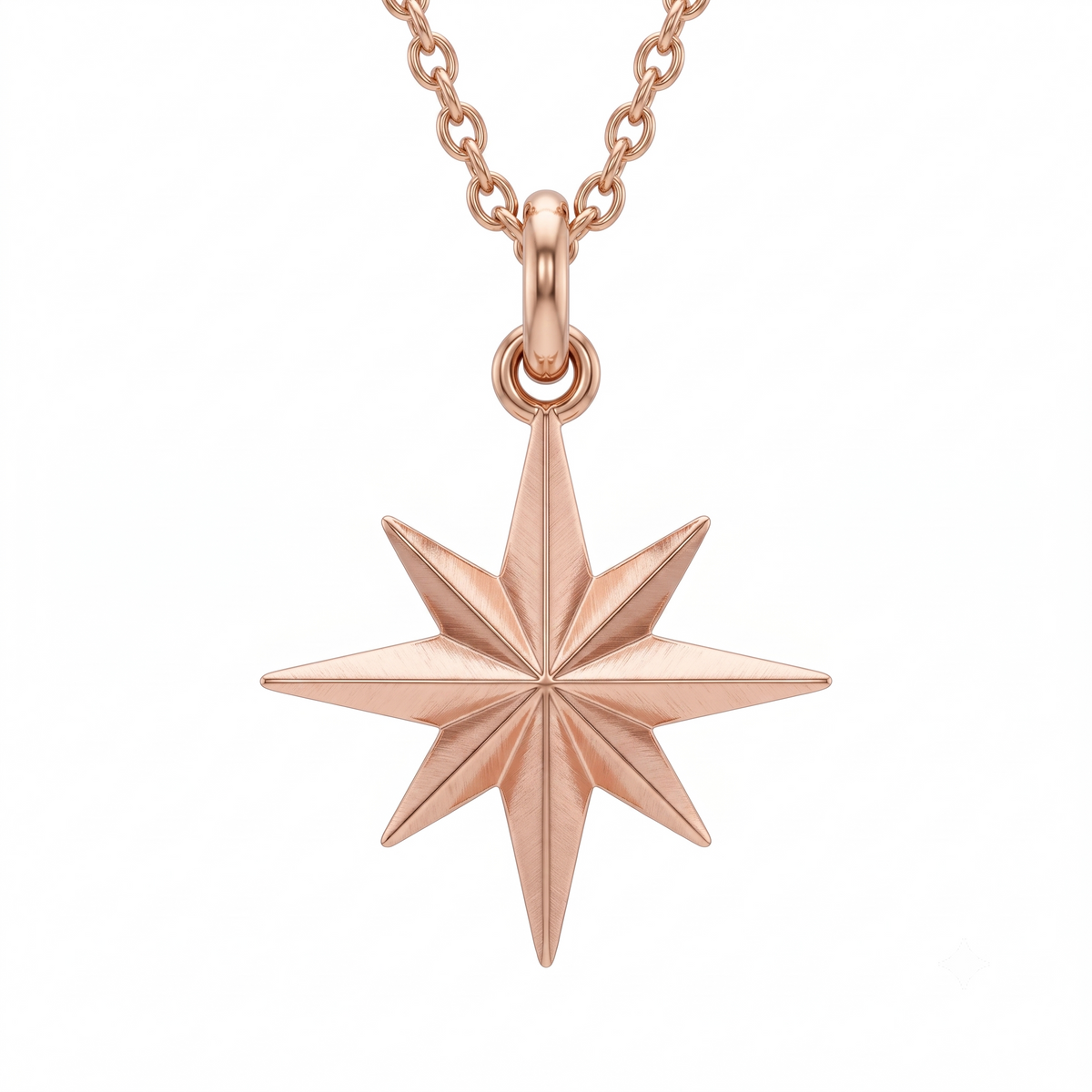 14K Solid Gold North Star Charm Pendant Necklace