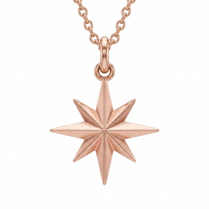 14K Solid Gold North Star Charm Pendant Necklace