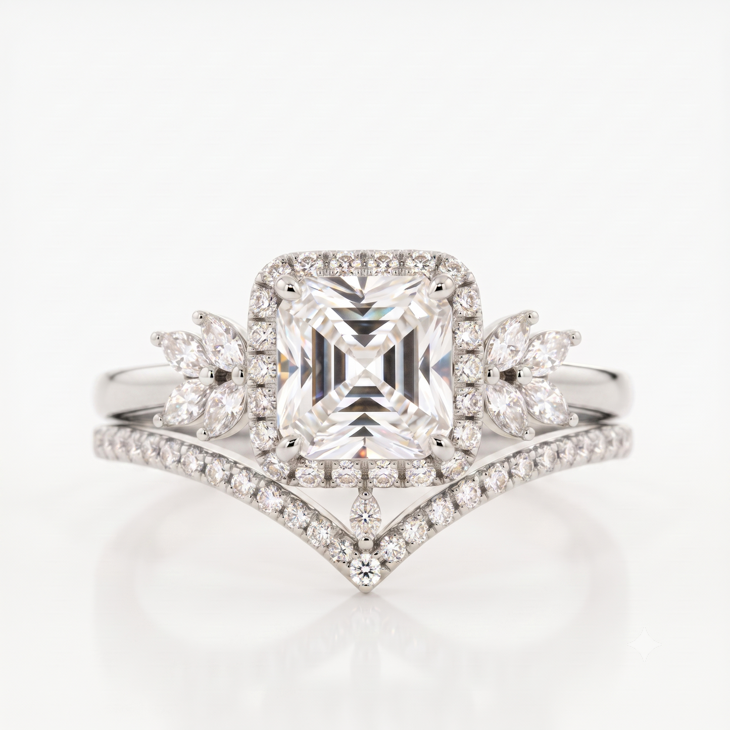 1.60 Ct Asscher Cut Lab-Grown Engagement Ring Set