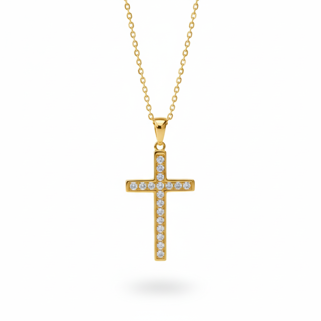 0.580 ct Lab-Grown Cross Pendant - Round Cut Tennis Necklace