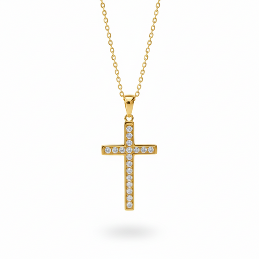 0.580 ct Moissanite Cross Pendant - Round Cut Tennis Necklace