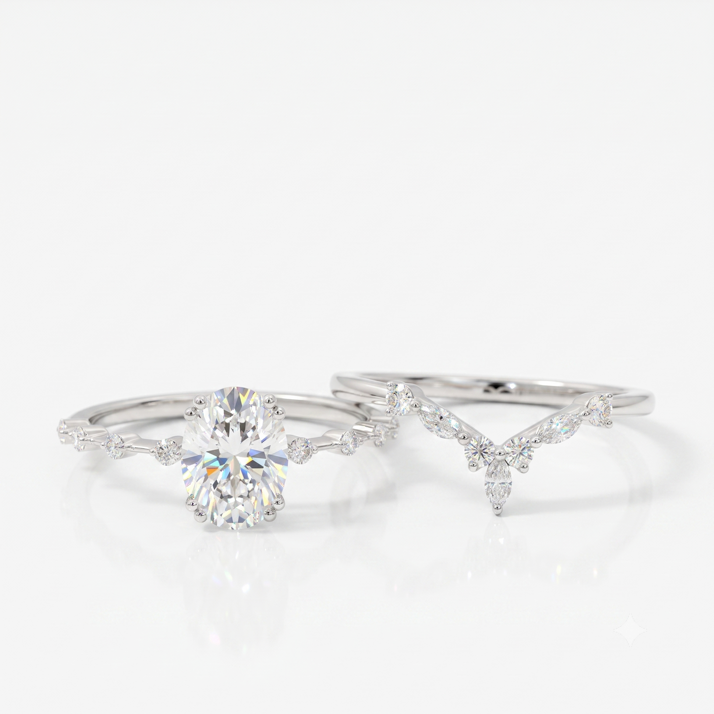 1.50 Ct Oval Lab-Grown Engagement Ring Set – 14K Gold