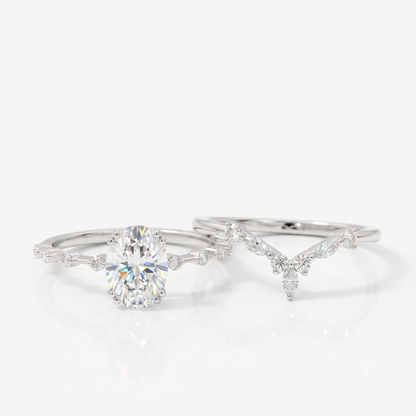 1.50 Ct Oval Lab-Grown Engagement Ring Set – 14K Gold