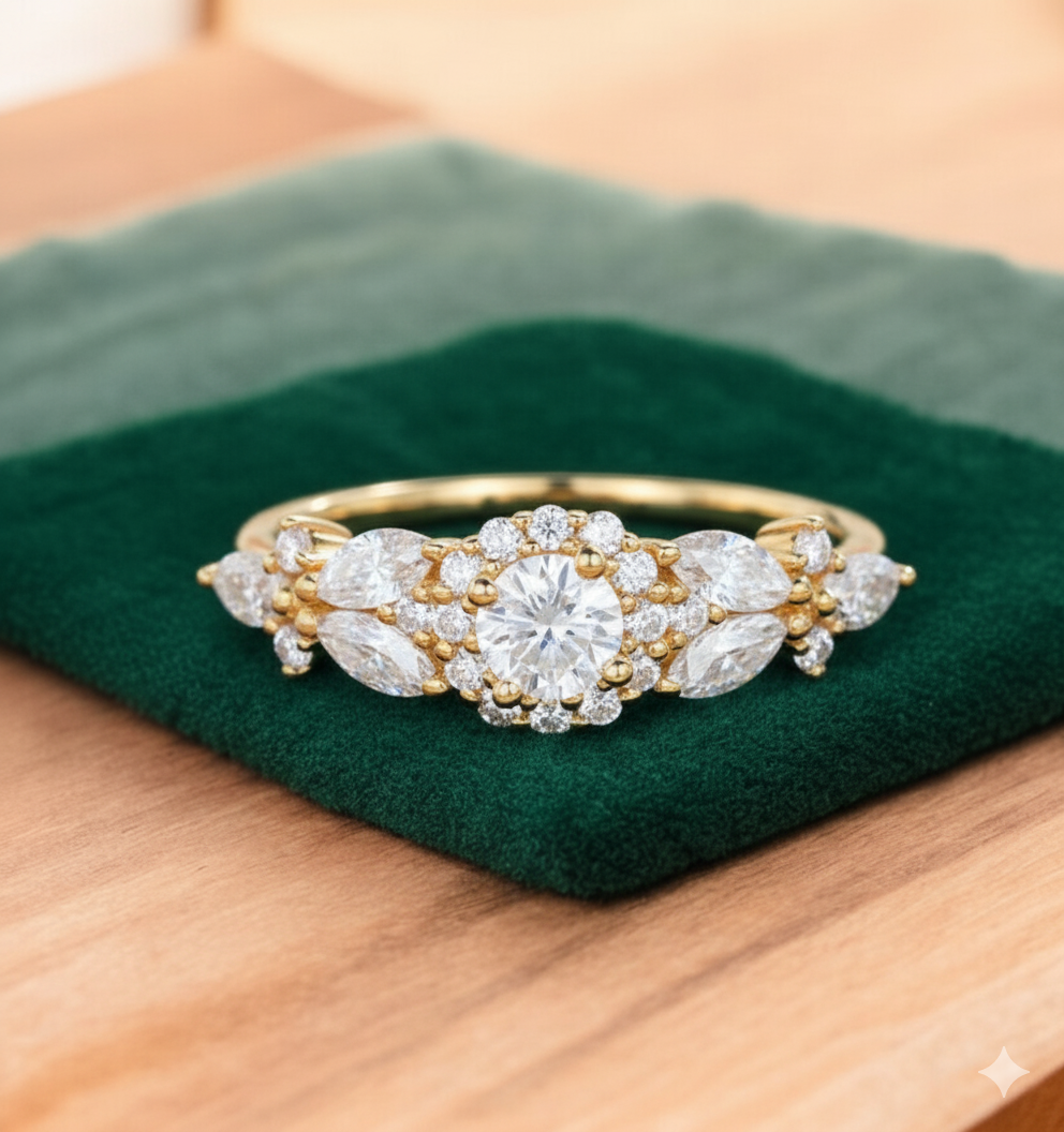 Vintage Cluster 0.6ct Round Cut Lab Grown Diamond Engagement Ring