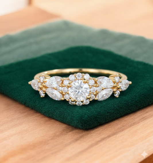 Vintage Cluster 0.6ct Round Cut Lab Grown Diamond Engagement Ring