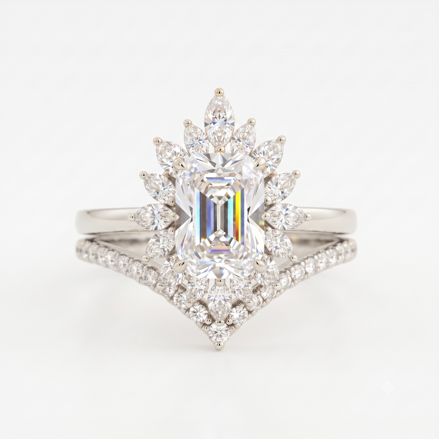 1.90 ct Emerald Cut Lab-Grown Floral Halo Engagement Ring