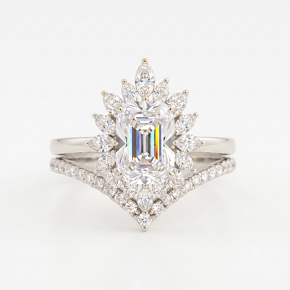1.90 ct Emerald Cut Lab-Grown Floral Halo Engagement Ring
