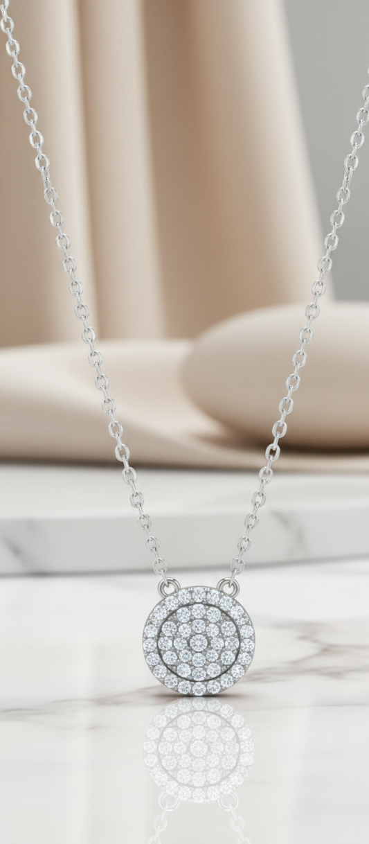 diamond halo necklace white gold
