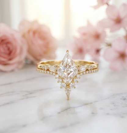1.790CT Kite Cut Lab Diamond Engagement Ring Set