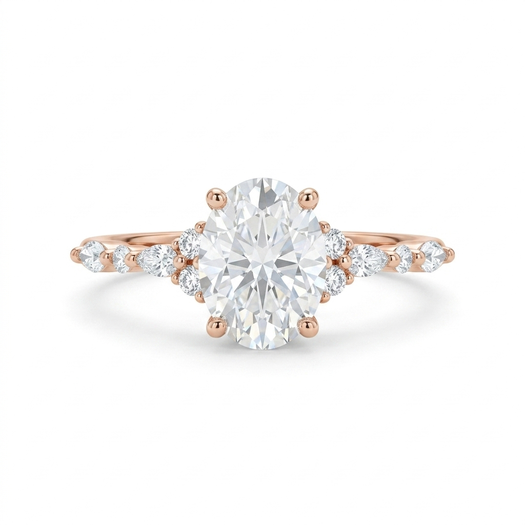 1.25 ct Oval Lab Grown Diamond Engagement Ring • Rose Gold Cluster Bridal Ring
