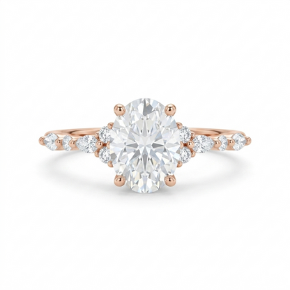 1.25 ct Oval Lab Grown Diamond Engagement Ring • Rose Gold Cluster Bridal Ring