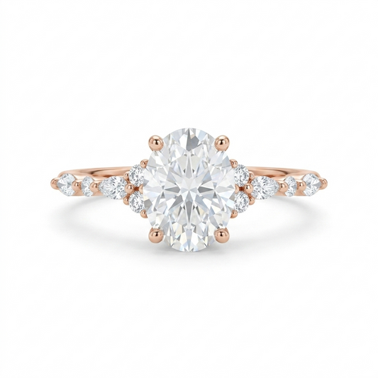 1.25 ct Oval Lab Grown Diamond Engagement Ring • Rose Gold Cluster Bridal Ring