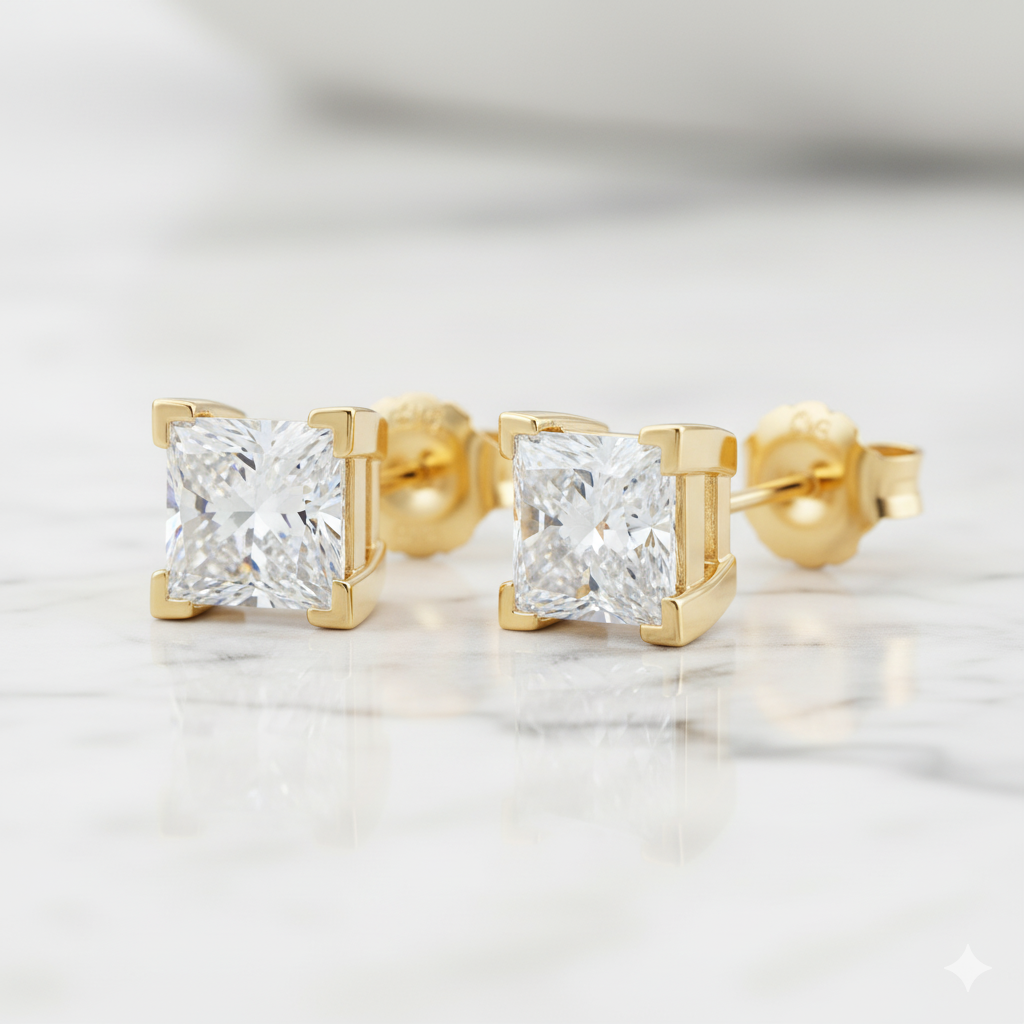 1/5ct Princess Cut Lab Grown Diamond Stud Earrings