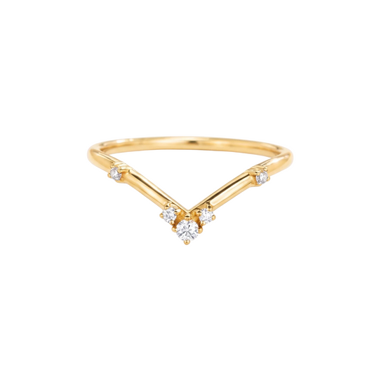 0.07 Ct Lab-Grown Diamond V-Shaped Ring – 14K Gold Chevron Band