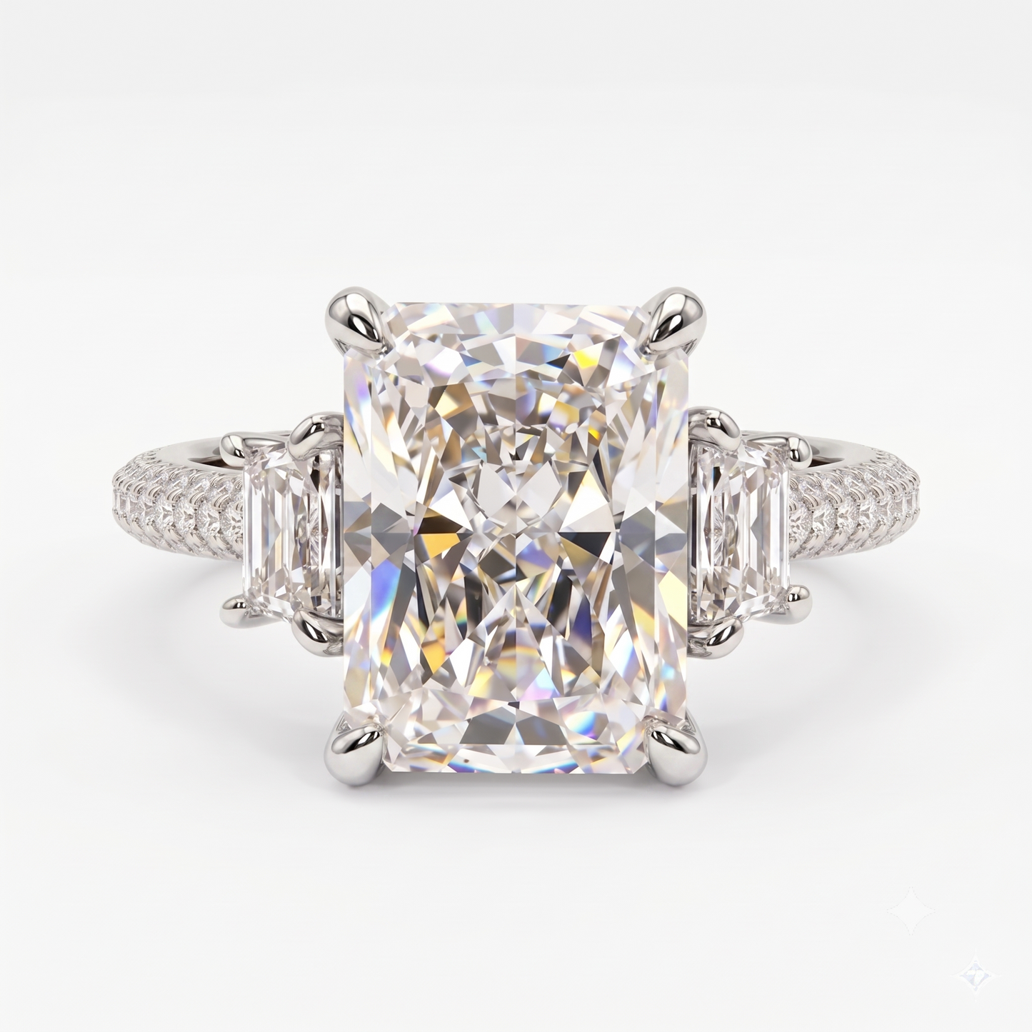 3.60 ct Radiant Cut Three Stones Hidden Halo Diamond Engagement Ring