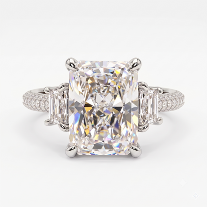 3.60 ct Radiant Cut Three Stones Hidden Halo Diamond Engagement Ring