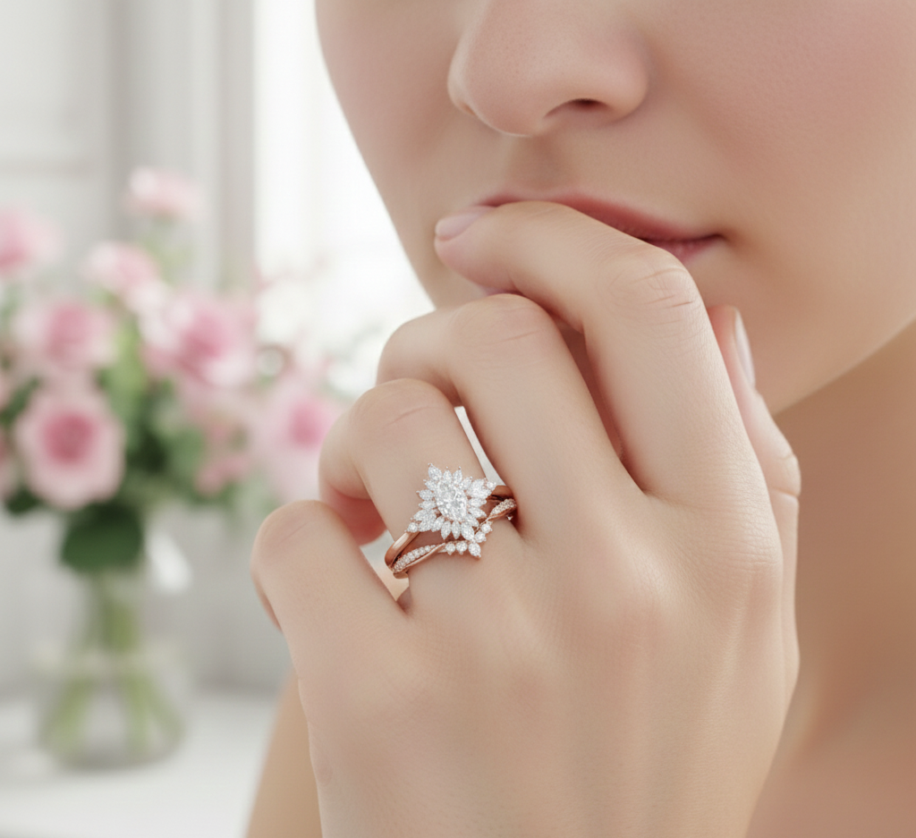 1.70 Ct Pear Cut Diamond Bridal Set – Halo Engagement Ring