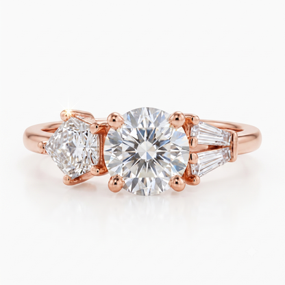 2.10 CT Three Stone Round Cut Lab-Grown Engagement Ring 14K Gold