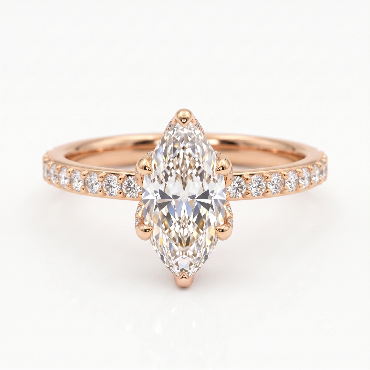 1.650 ct Marquise Cut  Lab Grown Diamond Solitaire Engagement Ring, Pave Wedding Ring
