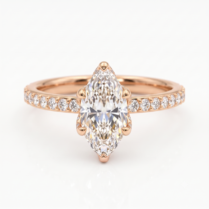 1.650 ct Marquise Cut  Lab Grown Diamond Solitaire Engagement Ring, Pave Wedding Ring