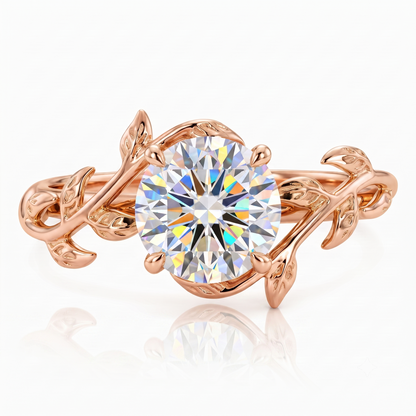 Vintage 1.00ct Round Cut Leaf Lab Grown Diamond Engagement Ring