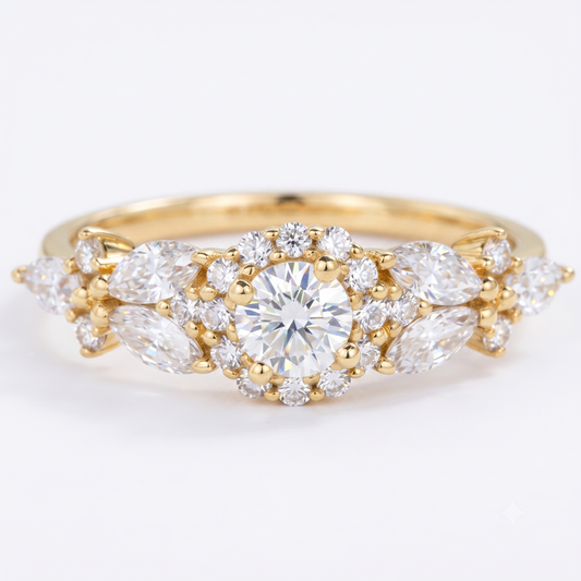 Vintage Cluster 0.6ct Round Cut Lab Grown Diamond Engagement Ring