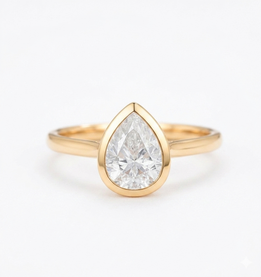 Pear Bezel Diamond Ring 1.25ct – 14K Gold Engagement & Bridal Ring