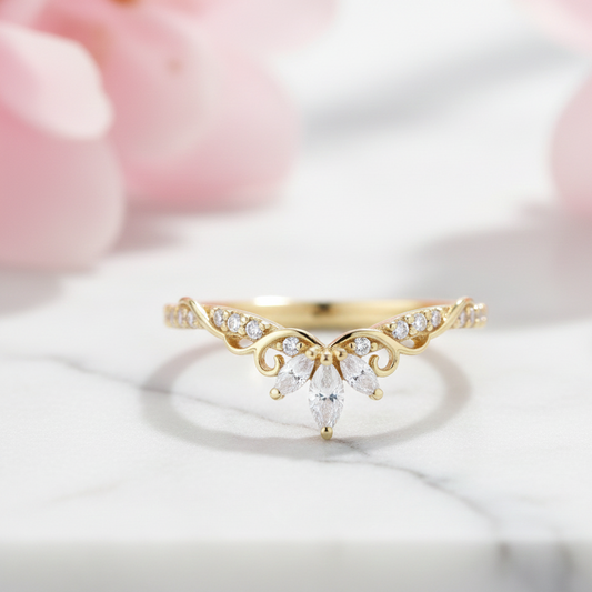 Moissanite Curved Wedding Band 0.096 ct - Unique Bridal Ring