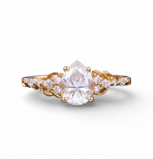 1.300CT Pear Lab Grown Diamond Vintage Floral Engagement Ring